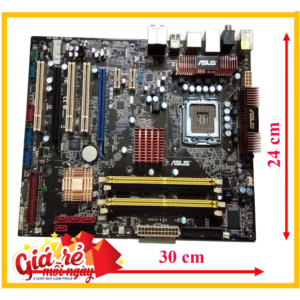 Main Asus P5K-E socket 775 stack cool 2 xưa chạy VGA rời 4 slot DDRam 2 nguồn CPU 8 pin nguyên bản