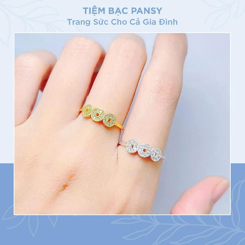 Nhẫn kim tiền 3 đồng xu tài lộc, may mắn bằng bạc ta thật cao cấp - Nhẫn bạc nữ PANSY thời trang