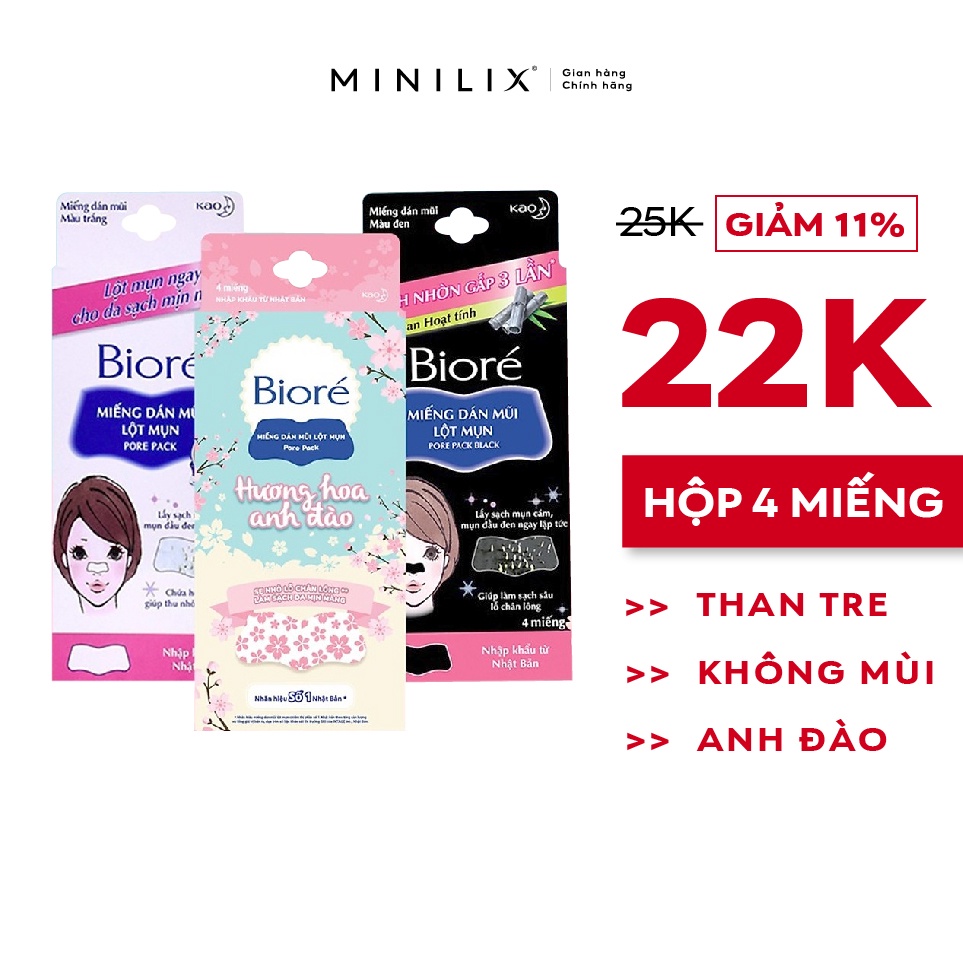 Miếng dán mũi lột mụn Biore hộp 4 miếng - cải thiện mụn đầu đen/mụn cám phần cánh mũi - [MINILIX] | BigBuy360 - bigbuy360.vn
