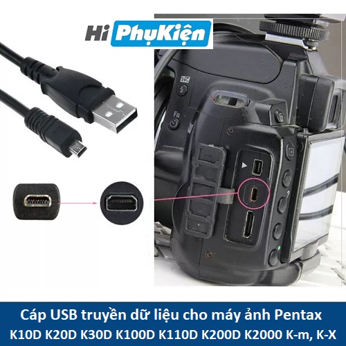 Cáp USB truyền dữ liệu cho máy ảnh Pentax K10D K20D K30D K100D K110D K200D K2000 K-m, Km K-R, Kr K-X, Kx