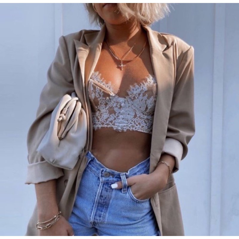 [SẴN-Có vid+ảnh thật]Áo croptop/bra ren cúp ngực gợi cảm màu trắng/đen/xanh phiên bản mới 2021 | BigBuy360 - bigbuy360.vn