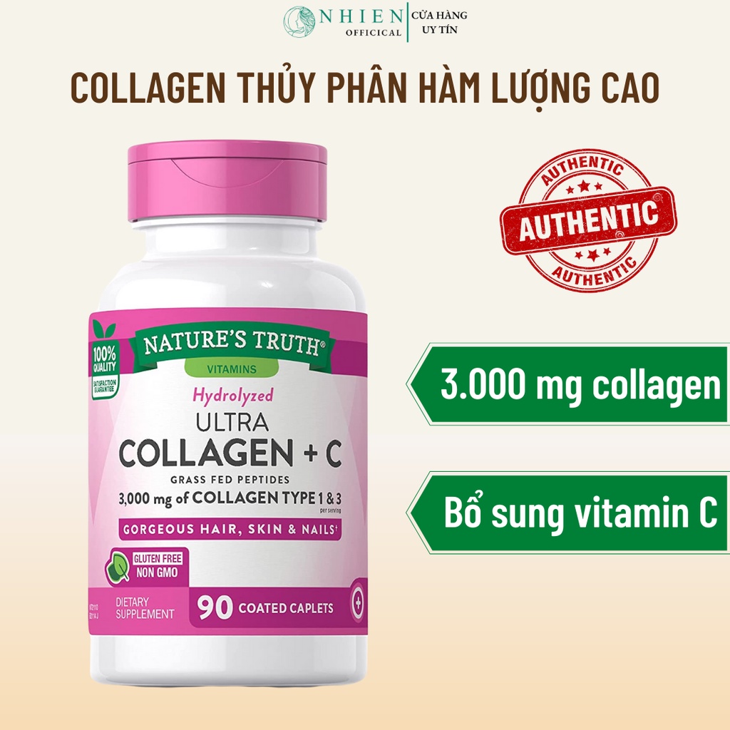 Viên uống đẹp da collagen thủy phân giúp trắng da, mờ nám Nature Truth Hydrolyzed Collagen 3000mg