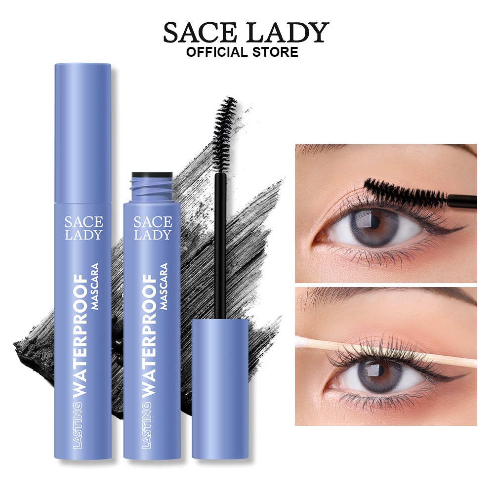 Set 2 mỹ phẩm trang điểm SACE LADY mascara chải lông mi màu đen chống thấm nước và dụng cụ kẹp bấm cong lông mi