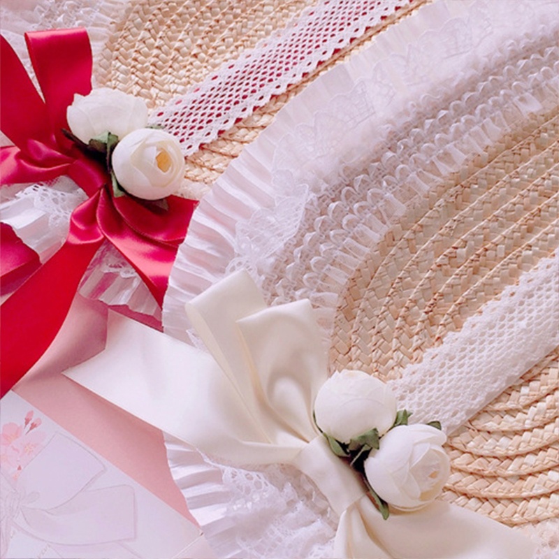 Mũ cói phối ren hoa phong cách lolita thanh lịch tùy chọn màu sắc