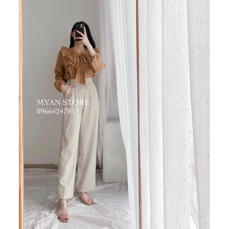 Quần ống rộng cạp cao 2 khuy KH08, quần suông culottes chun sau cao cấp cho nữ