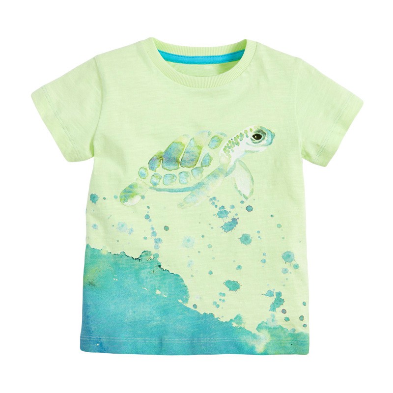 Mã 51859 áo thun cotton màu xanh hình rùa biển đại dương cho bé yêu động vật của Little Maven