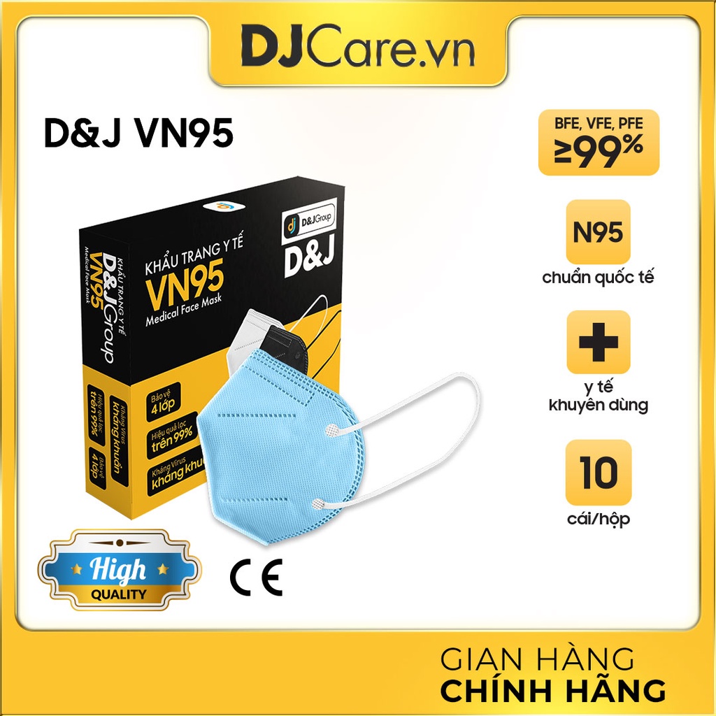 [HÀNG XUẤT KHẨU] Khẩu trang y tế VN95 D&J kháng khuẩn 99%  (10 cái/ 1 hộp ) | BigBuy360 - bigbuy360.vn