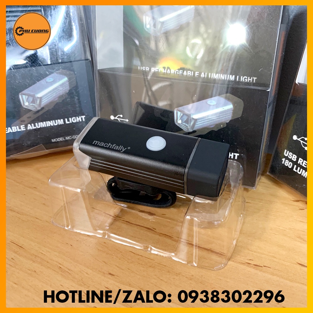 Đèn trước xe đạp Machfally sạc USB màu đen - 4 chế độ sáng 180 LMs [ Có Hộp Chính Hãng ]