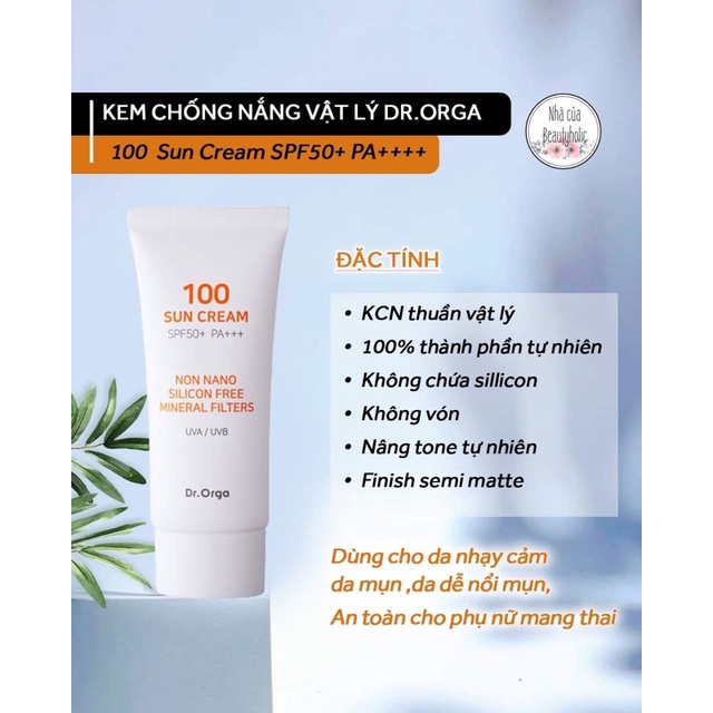 Kem chống nắng không Silicon Dr.Orga Sun Cream SPF 50+ PA+++