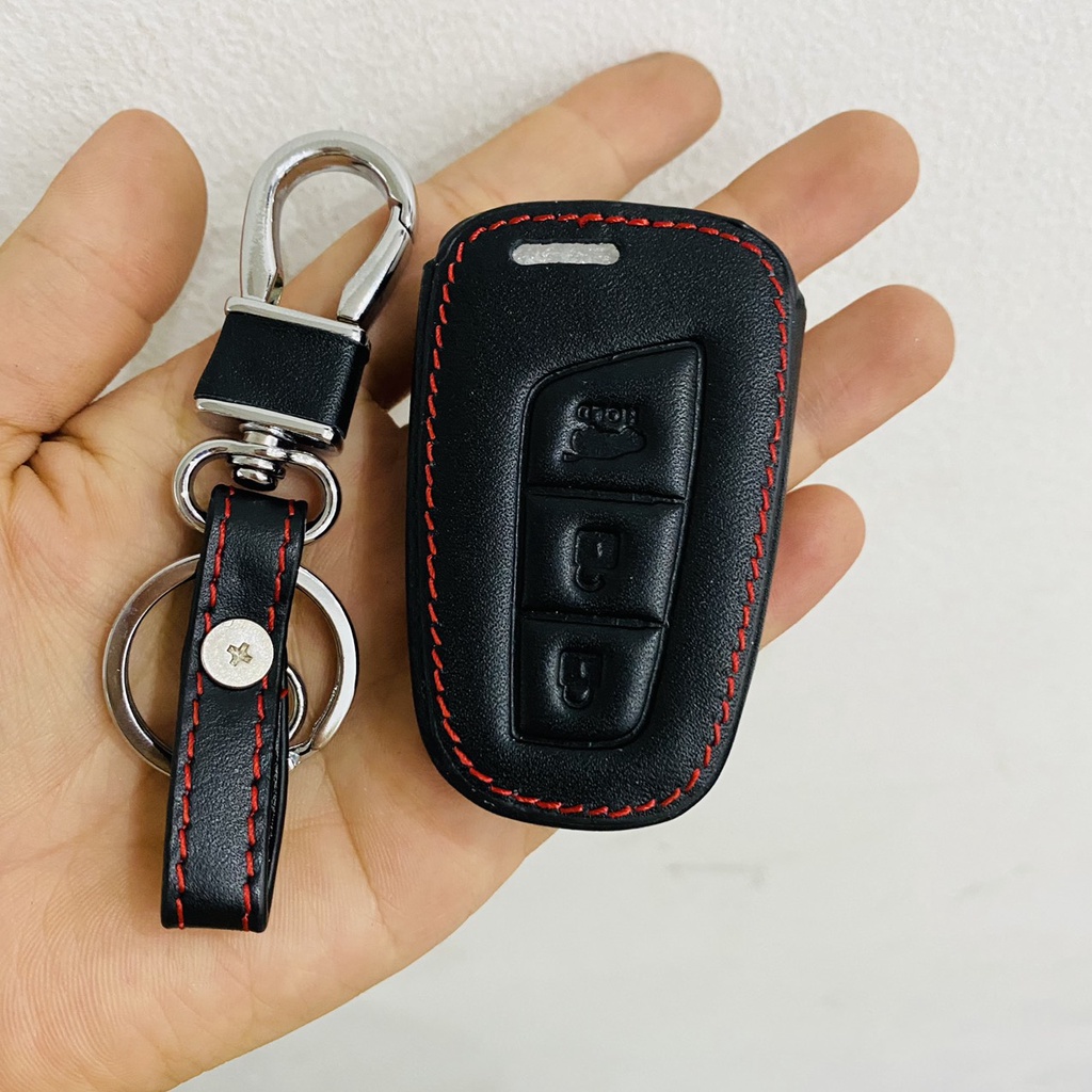 Bao Da Chìa Khóa Xe Hyundai SantaFe 2016 2017 2018 Màu Đen -Kèm Móc Treo R1