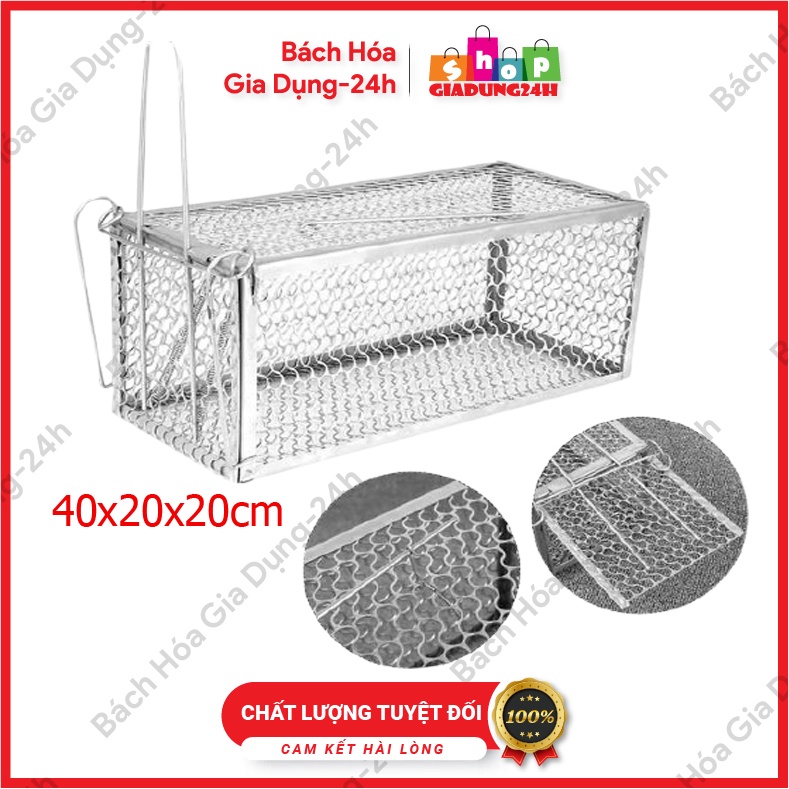 Bẫy lồng đai chuyên bẫy mèo cỡ 40x20x20cm có chốt khóa hãm- Hàng sắt Nam Định Loại 1-Giadung24h