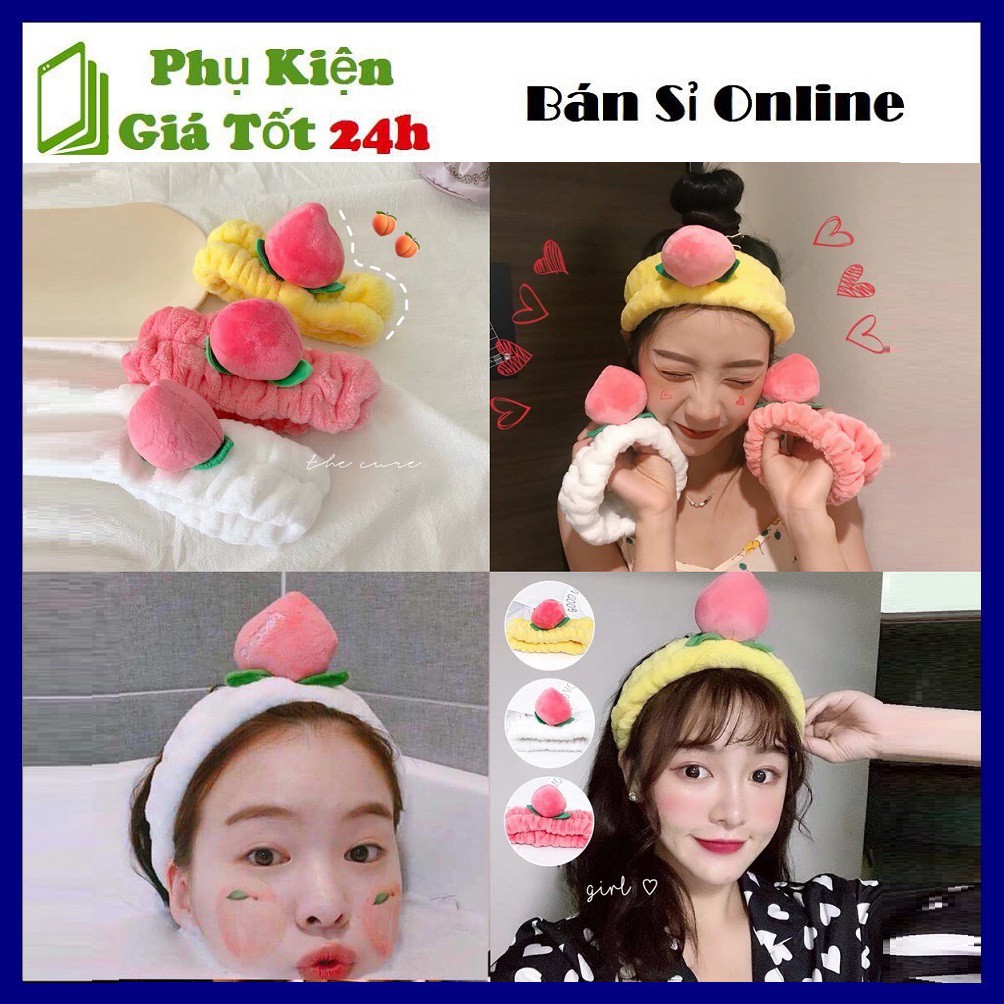 🍑Băng đô quả đào- Băng Đô Turban Quả Đào 3D Peach Vải Bông Nhung Dày Dặn Siêu Mềm Mướt Cute