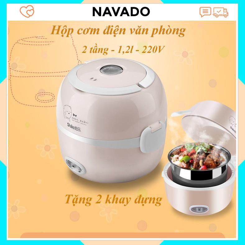 Nồi cơm điện mini 2 tầng inox 1.2 lít Hộp ủ cơm cắm điện, nấu mì, hâm nóng đồ ăn tiện dụng đa năng B2