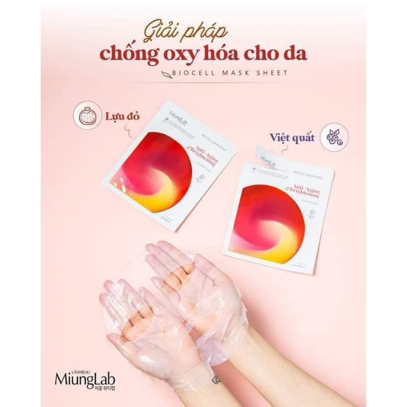 Mặt nạ Miung Lab được làm từ 100% nước dừa tươi nguyên chất theo công nghệ Biocell Hàn Quốc.