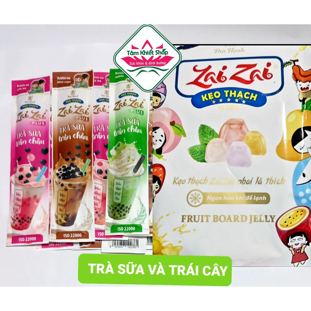 3 vị Thạch Zai Zai Đức Hạnh Trà Sữa, caramen Trái cây  320 gr.date7&8/23