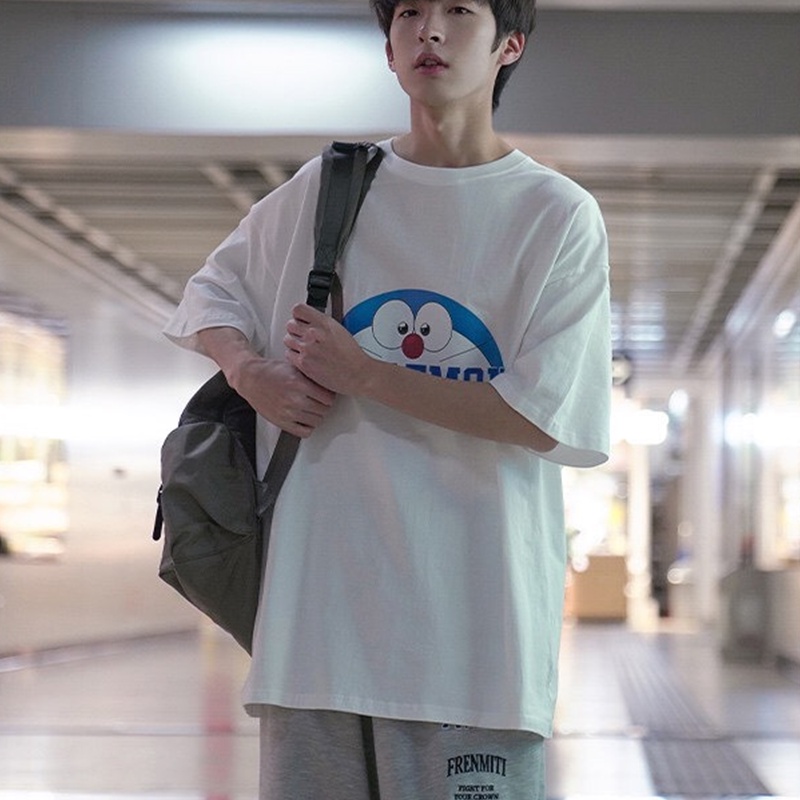 Áo oversize nam nữ phông unisex tay lỡ thun form rộng teen cổ tròn cotton giá rẻ màu đen trắng tee pull DOREMON