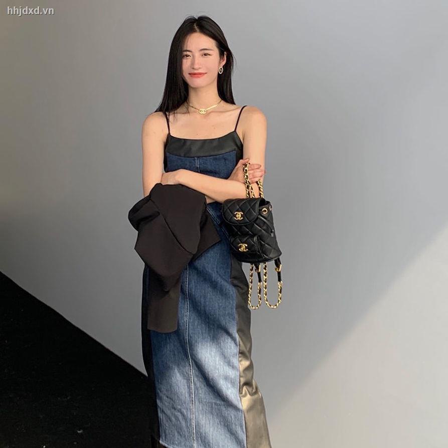 Đầm hai dây vải denim phong cách Hàn Quốc thời trang mùa thu cho nữ 15 ngày