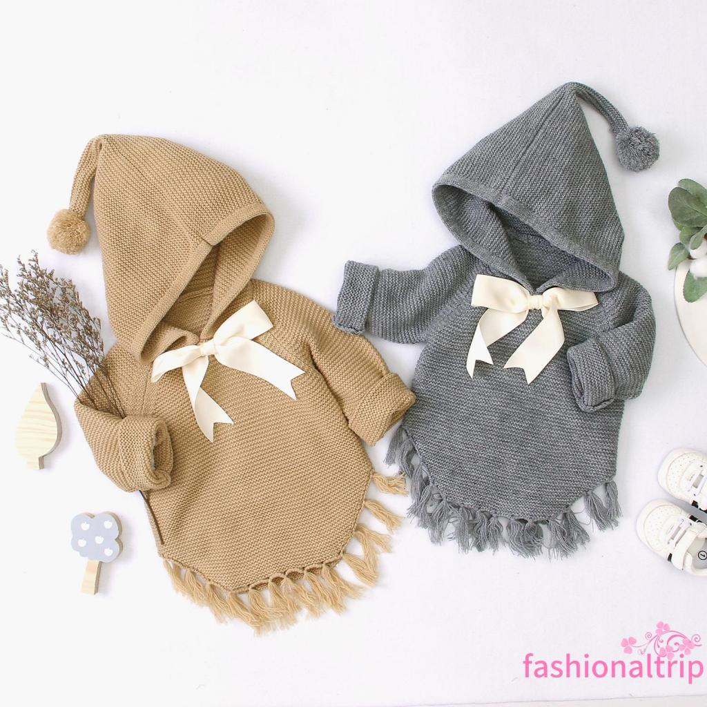 Áo choàng dệt kim tay dài đính nơ thời trang thu đông cho bé gái
 | BigBuy360 - bigbuy360.vn