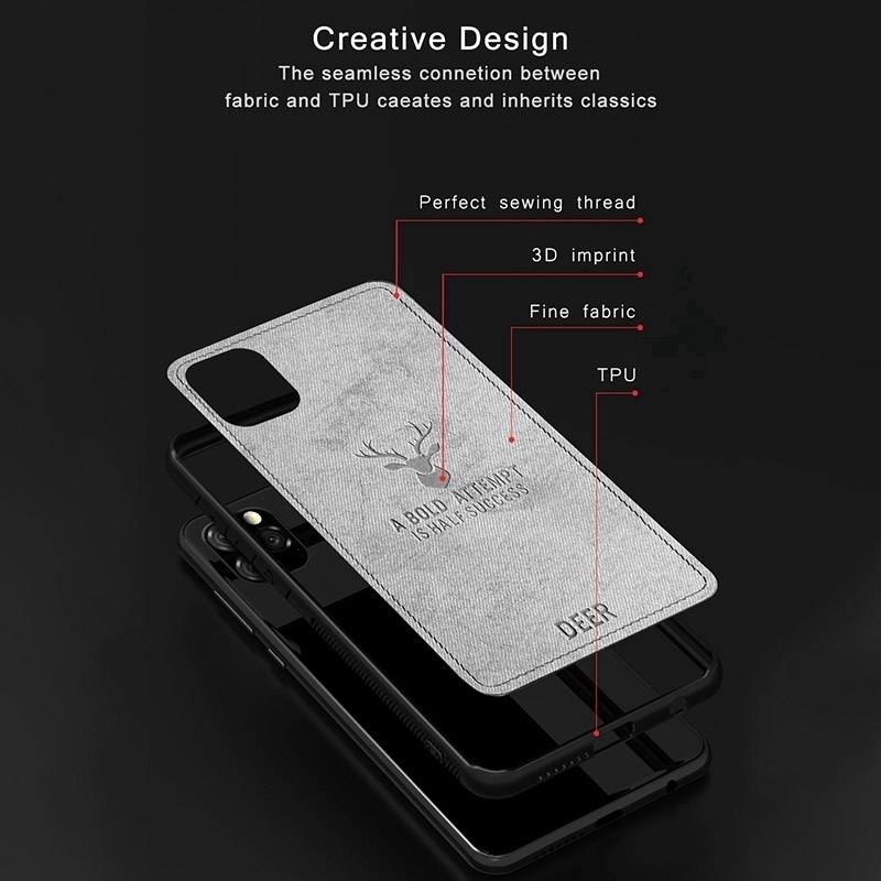 Ốp điện thoại silicone bọc vải họa tiết hình con nai thích hợp cho iphone 11 pro max