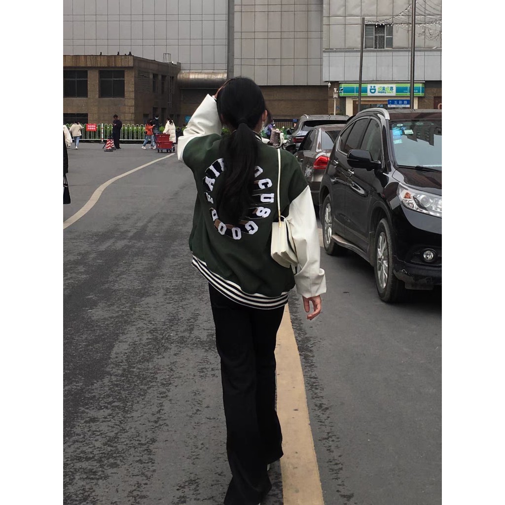 Áo khoác bomber thêu chữ thời trang cho nam nữ