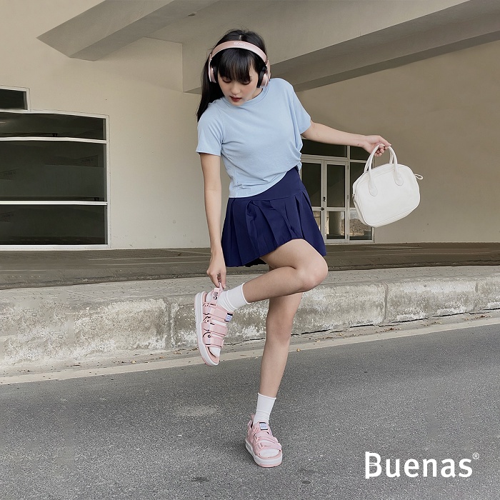 Sandal nam nữ Buenas SD-6868 - màu HỒNG HỒNG in hoạ tiết - giày dép xăng-đan đế cao 3 phân học sinh