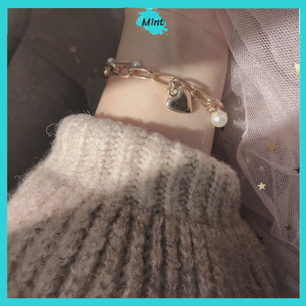 Lắc Tay Hai Lớp Ngọc Trai Nhân Tạo ❤️FREESHIP❤️ Vòng Tay Phối Xích Trái Tim Phong Cách Hàn Quốc | BigBuy360 - bigbuy360.vn