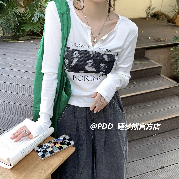COZOK Áo Thun Tay Dài Phong Cách Vintage Thời Trang Cho Nữ