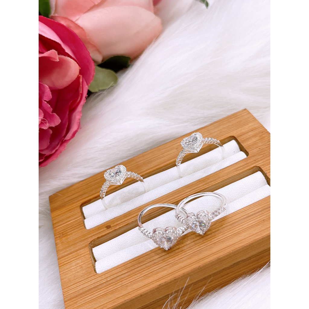 Nhẫn bạc ta hình trái tim nạm đá,Nhẫn trái tim bạc ta gắn đá-Minh Tâm Jewelry