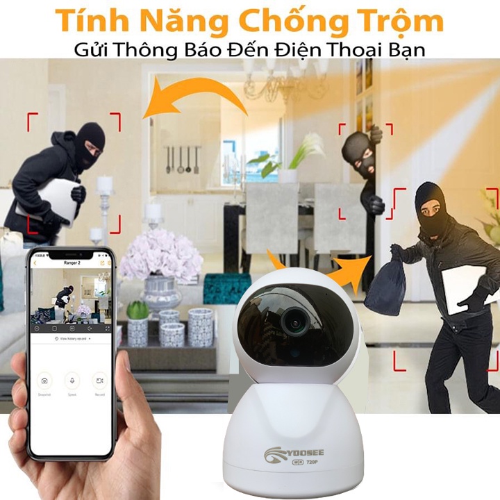 Camera Yoosee Xoay 360 Độ FULL HD Báo Động Chống Trộm Quan Sát Rõ Ngày Đêm Kèm Thẻ Nhớ 64GB Chính Hãng