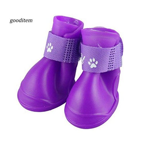 Set 4 chiếc giày bốt đi mưa chống trơn trượt/chống thấm nước độc đáo dành cho thú cưng