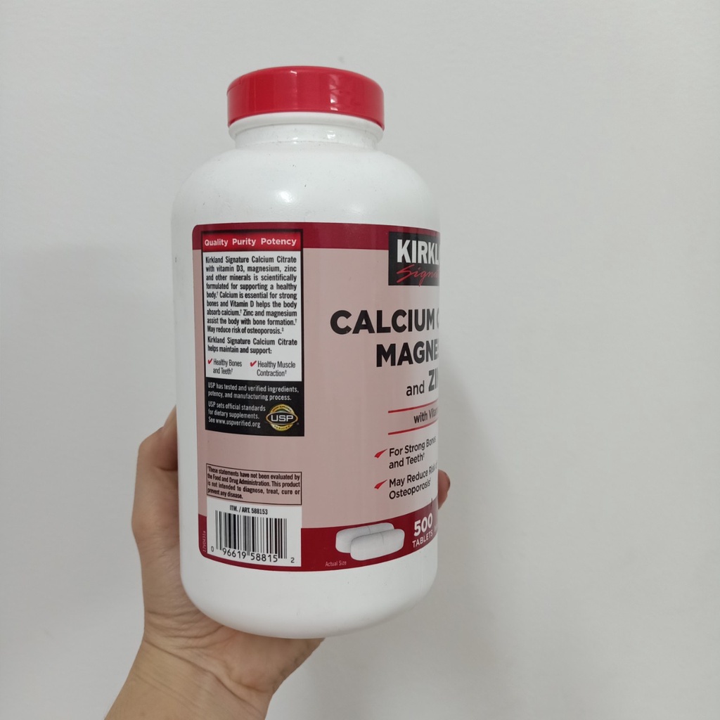 Viên uống Bổ Sung Canxi Kirkland Calcium citrate magnesium and ZinC  + D3, 500 viên - USA