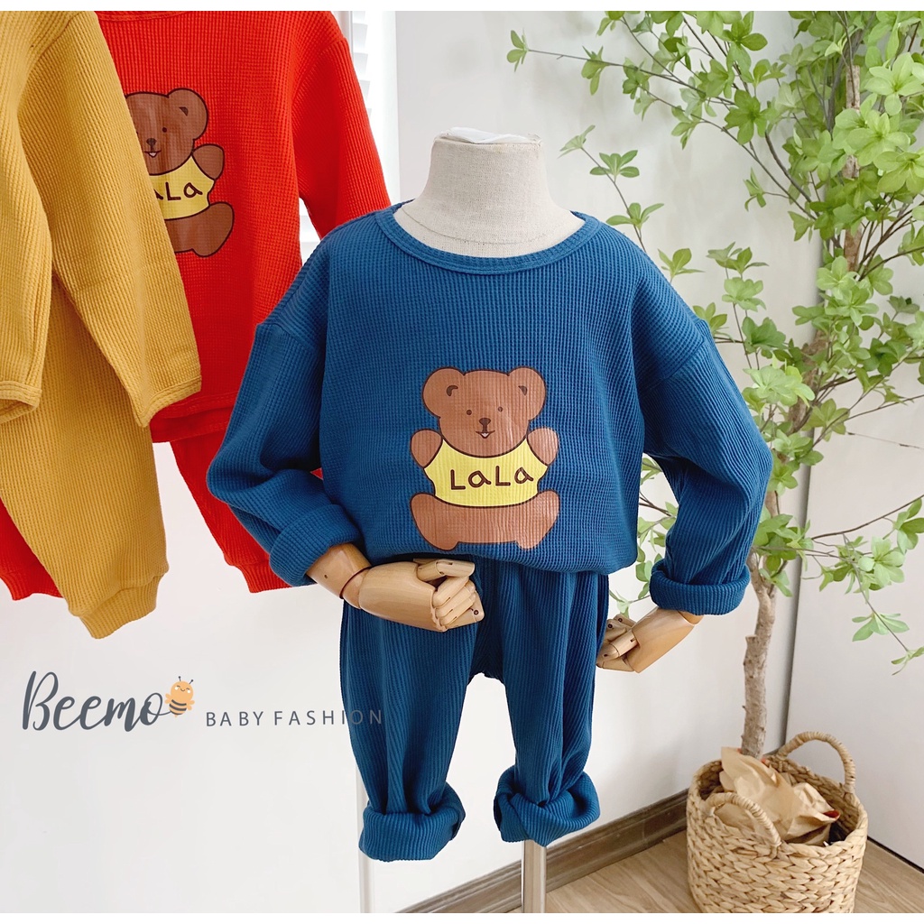 Bộ set quần áo dài tay Beemo chất cotton tổ ong mềm mại in hình gấu Lala xinh xắn - 21B184