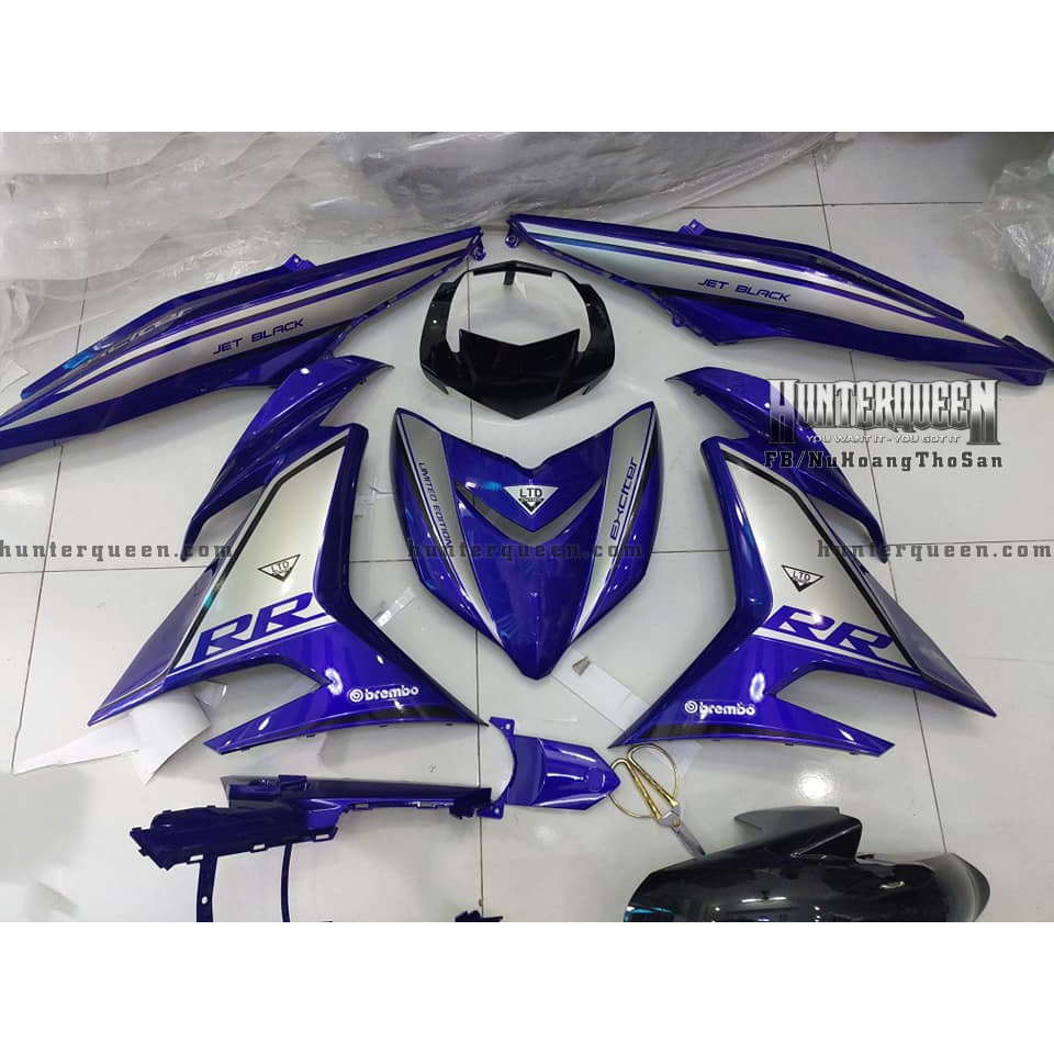 Tem rời Exciter 150. Chất liệu candy, xe xanh GP tem bạc. Thay đổi màu sắc và chi tiết theo yêu cầu. Sắc nét, bền màu