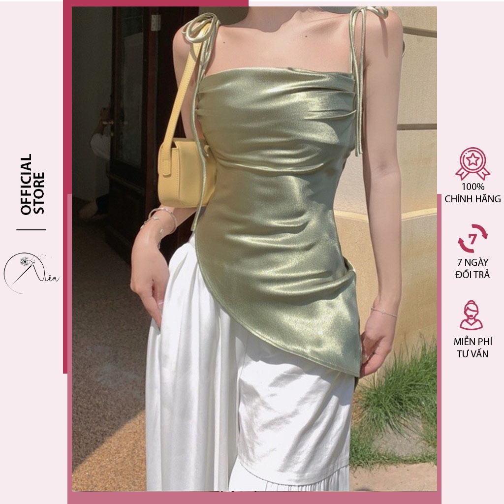 Áo lụa 2 dây hở lưng lệch tà váy body sexy sang chảnh Niên byn NN31