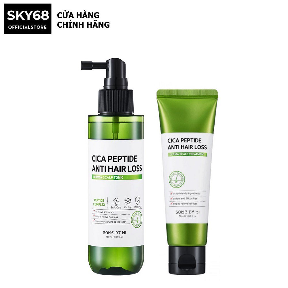 Combo 2 sản phẩm ngăn ngừa rụng tóc Some By Mi Cica Peptide Anti-Hair Loss Derma Scalp (Dầu Xả 50ml + Xịt dưỡng 150ml)