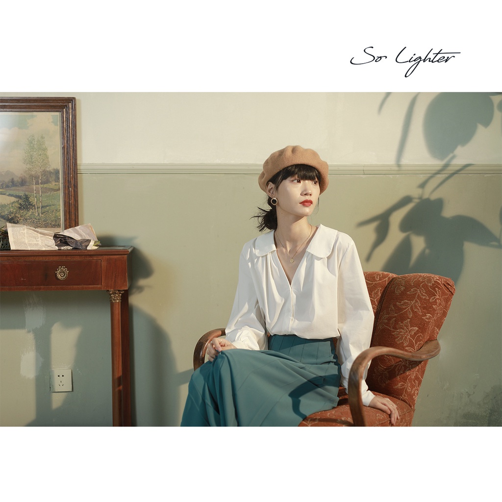 Áo sơ mi Chiffon dài tay cổ V thời trang mùa hè Hàn Quốc thanh lịch tinh tế cho nữ