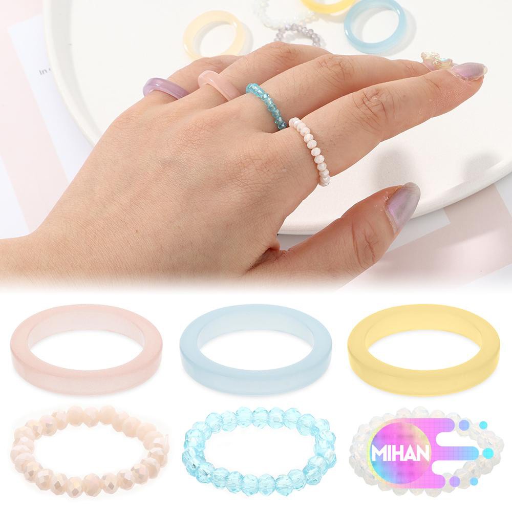 Bộ 2 Nhẫn Đeo Ngón Tay Bằng Nhựa Resin Nhiều Màu Kiểu Hàn Quốc Cho Nữ Mihan1