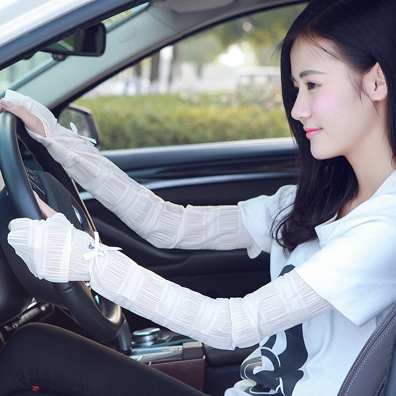 Găng Tay Chống Nắng Và Tia UV Bằng Vải Lụa Lạnh Phối Ren Dùng Khi Chơi Thể Thao Ngoài Trời Cho Nữ