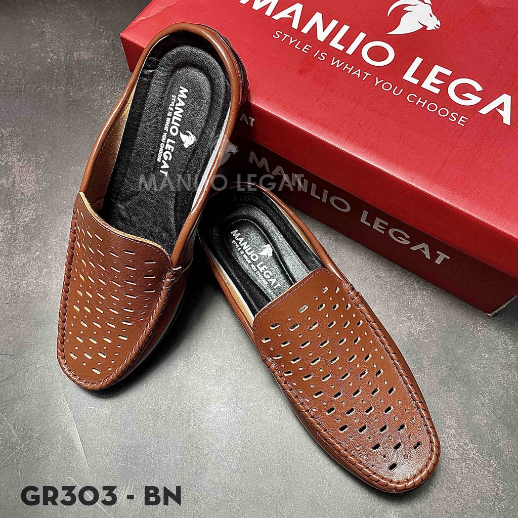 Giày sục nam da thật đục lỗ Manlio Legat màu nâu sậm GR303 - BN