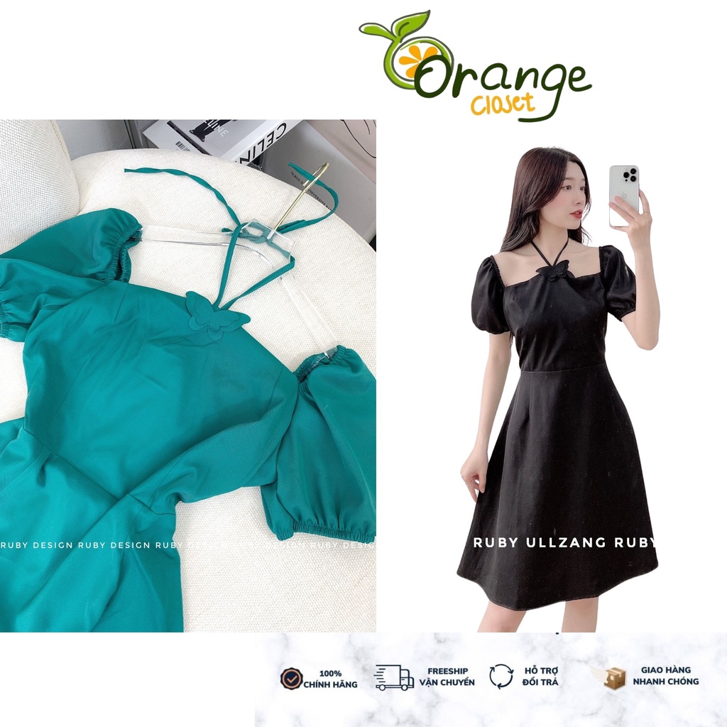 Đầm Cổ Yếm May ĐO THEO YêU Cầu Cột dây tay ngắn Chất Xô Lụa dệt kim. Có Size S M Đầm yếm tiểu thư Orange Closet D1847