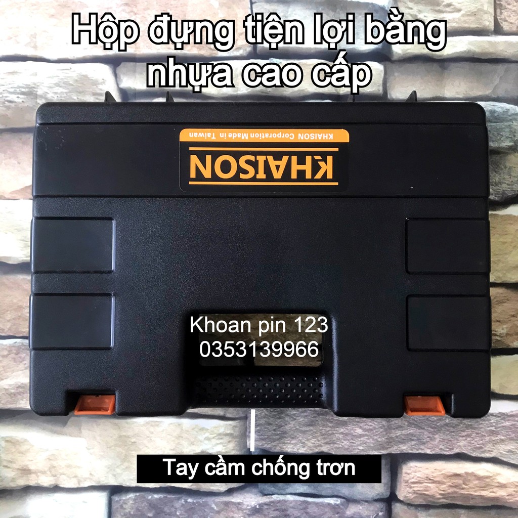 Khoan pin đầu kẹp 13mm Khaison chính hãng, pin chuẩn 10cell 4A (có búa)