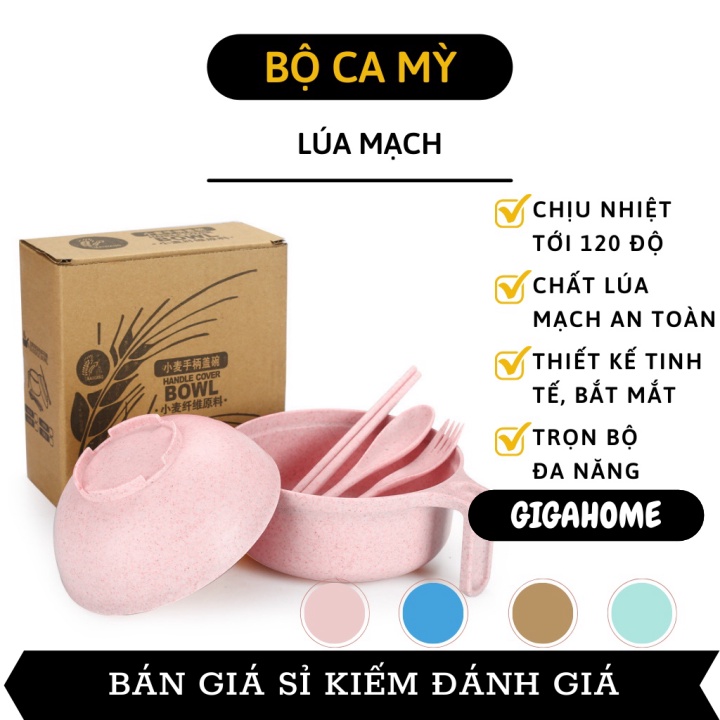 Bộ ca ăn mỳ  GIÁ VỐN]Bộ ca mỳ lúa mạch có nắp, dũa, muỗng, nĩa an toàn cho người dùng, chịu nhiệt tốt 6847