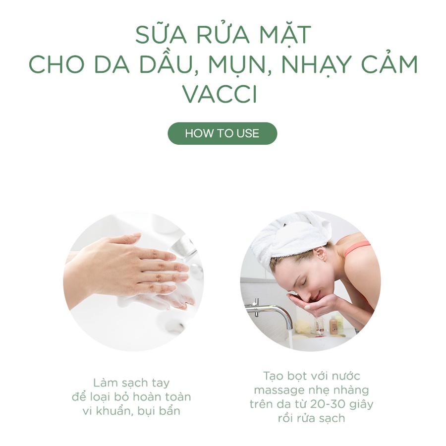 SỮA RỬA MẶT TRÀ XANH VACCI - TINH CHẤT TRÀ XANH - GREEN TEA FRESH SOOTHING FOAM CLEANSING