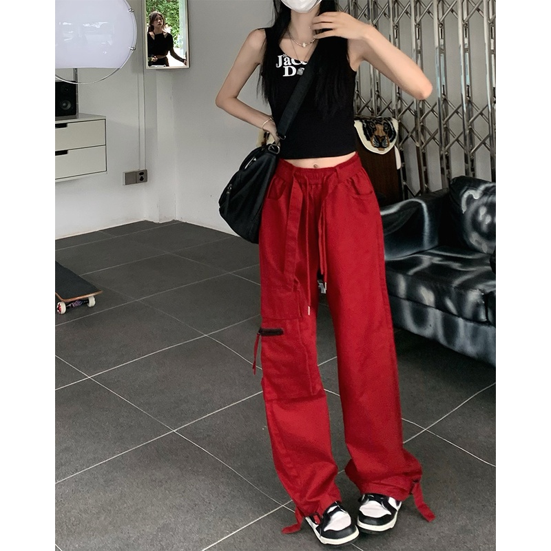 Quần Dài Lưng Cao Dáng Rộng Nhiều Túi Thời Trang Mùa Hè Cho Nữ