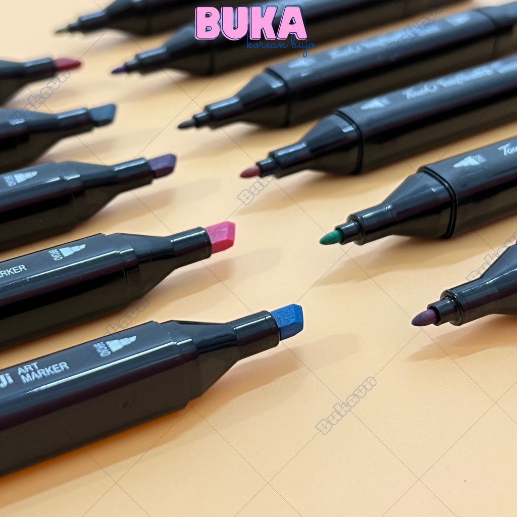 Bút dạ Marker Touch nhiều màu cao cấp Decorme kèm túi vải họa cụ vẽ tranh cao cấp 12 màu