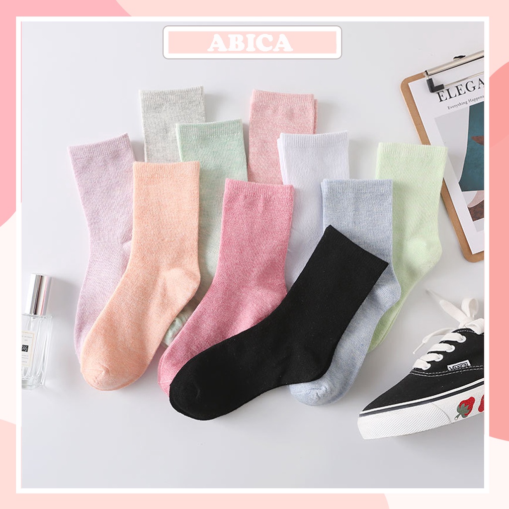 Vớ chân dài tất nữ cổ cao Lolita nhiều màu pastel siêu xinh dễ thương chất cotton mềm mịn giá rẻ ABICA T102