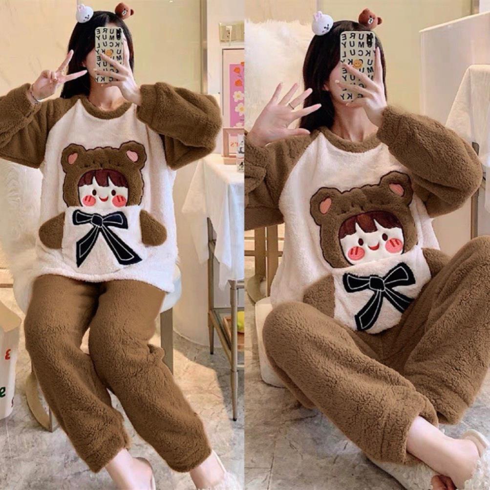 [ 𝐅𝐑𝐄𝐄 𝐒𝐇𝐈𝐏 ]  BỘ LÔNG CÔ BÉ NÂU SIÊU CUTE ĐỒ BỘ NỮ THU ĐÔNG