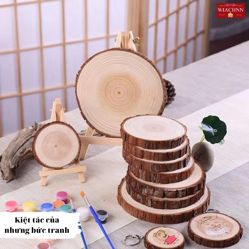 Đế Gỗ Trang Trí Nến Thơm và Nhà Cửa Vân Tròn Phụ Kiện Chụp Ảnh Decor Lót Cốc 12-14cm Dày 1cm G10