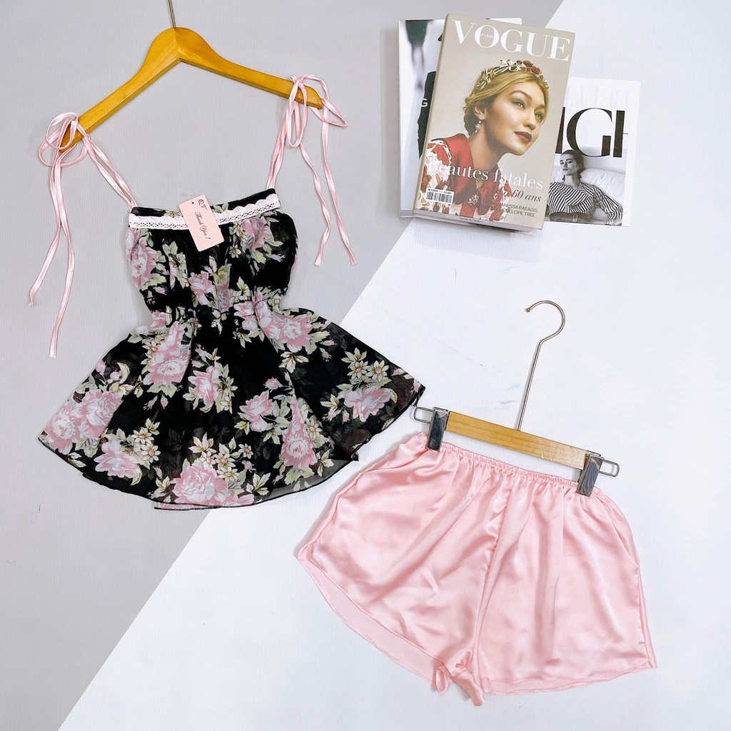 Đồ ngủ sexy nữ 2 dây đồ bộ hai dây set ngủ họa tiết hoa mát mềm mại gợi cảm [DN53]