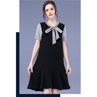 Đầm suông đuôi cá cổ phối nơ thời trang